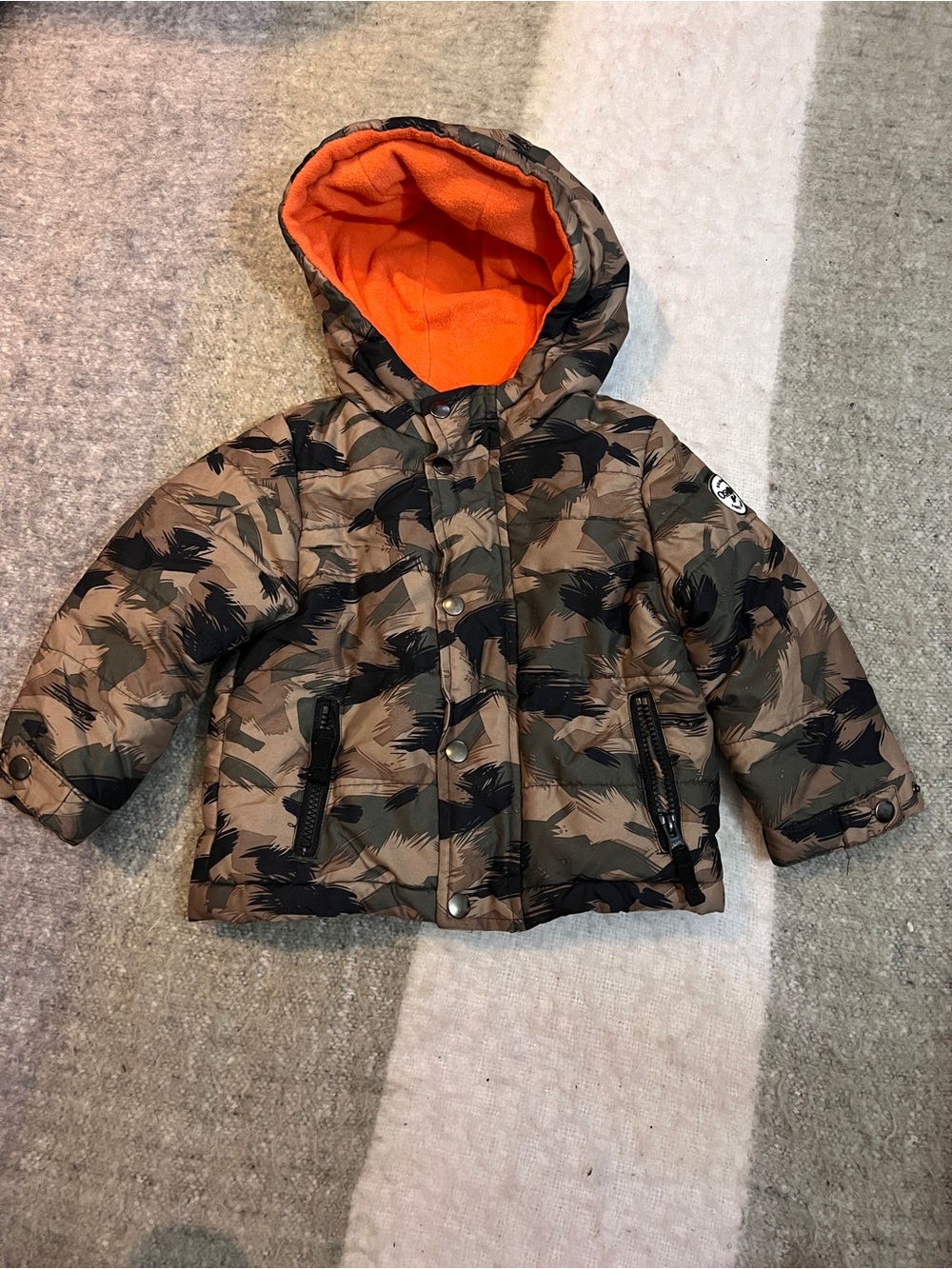 OshKosh B'gosh Camo Puffer Jacket with Bright Orange Fleece Lining